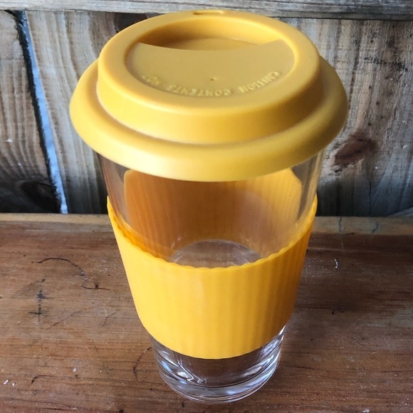 Tall Travel Glass Tumbler with Orange Silicone Lid & Sleeve Sunny Days Ahead - Picture 3 of 6